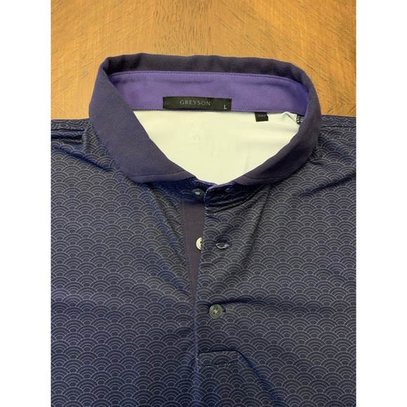 Greyson Golf Polo Men's L Performance Activewear Purple Scallop Geometric - Picture 5 of 16